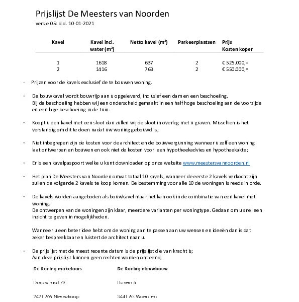 Prijslijst Prijslijst