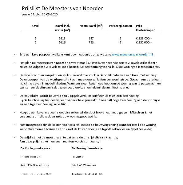 Prijslijst Prijslijst