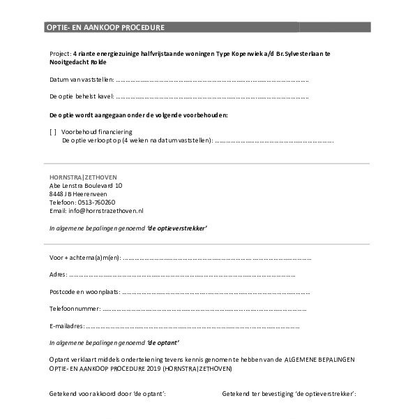 Optie- en aankoopprocedure Optie- en aankoopprocedure