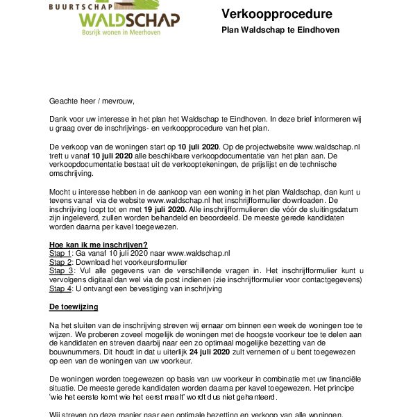 Verkoopprocedure Waldschap Verkoopprocedure Waldschap