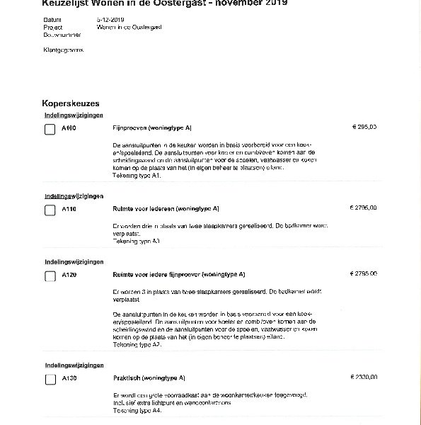 Prijslijst indelingsvarianten Prijslijst indelingsvarianten
