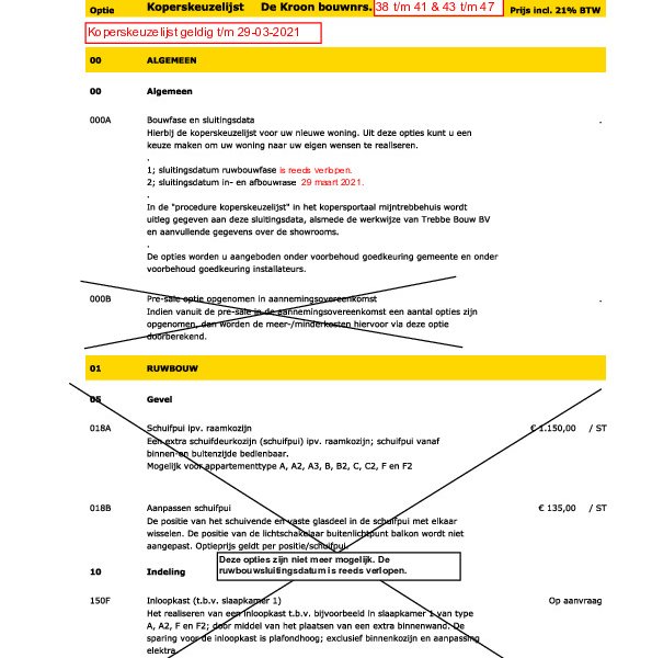 Koperskeuzelijst bnr. 38-41 en 43-47 Koperskeuzelijst bnr. 38-41 en 43-47