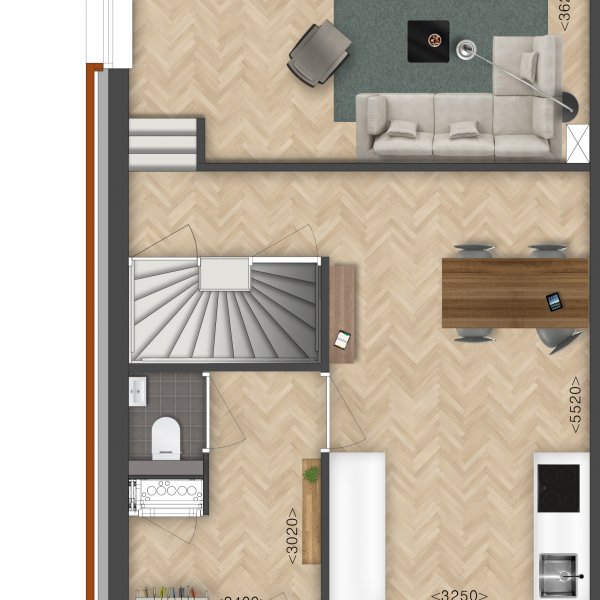 Hoek links begane grond Hoek links begane grond