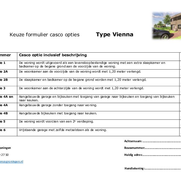 Vienna - Optieformulier Vienna - Optieformulier