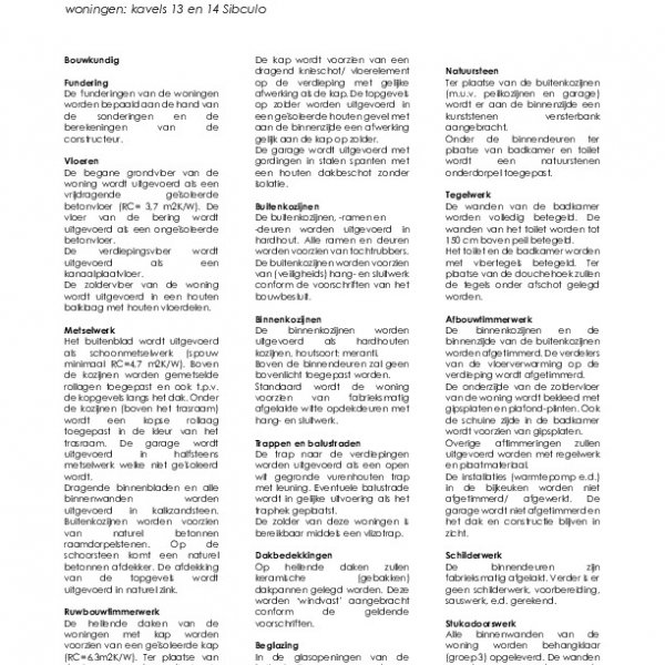 Technische omschrijving bouwnummer 13 en 14 Technische omschrijving bouwnummer 13 en 14