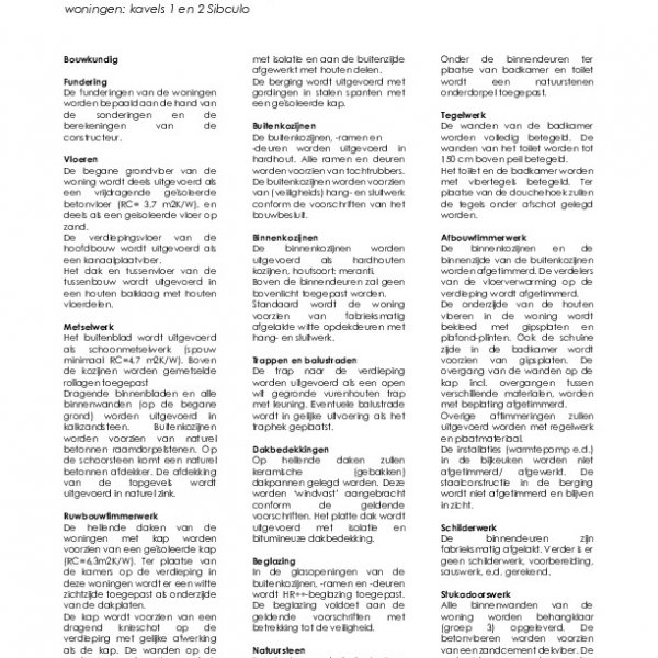 Technische omschrijving bouwnummer 1 en 2 Technische omschrijving bouwnummer 1 en 2