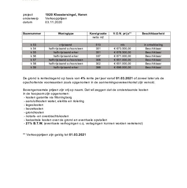Prijslijst Prijslijst