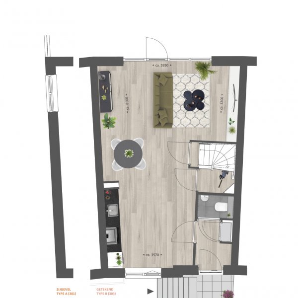 Plattegrond type A en B begane grond Plattegrond type A en B begane grond