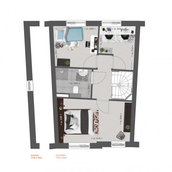 Plattegrond type A en B verdieping Plattegrond type A en B verdieping