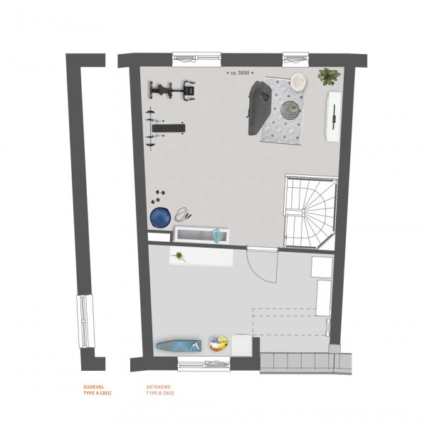 Plattegrond type A en B zolder Plattegrond type A en B zolder