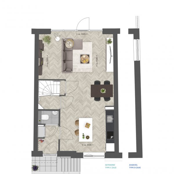 Plattegrond type C en D begane grond Plattegrond type C en D begane grond