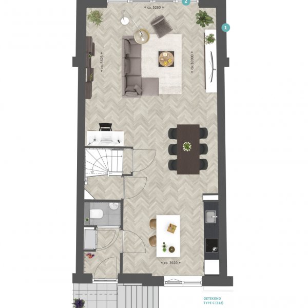 Plattegrond type C en D begane grond opties Plattegrond type C en D begane grond opties