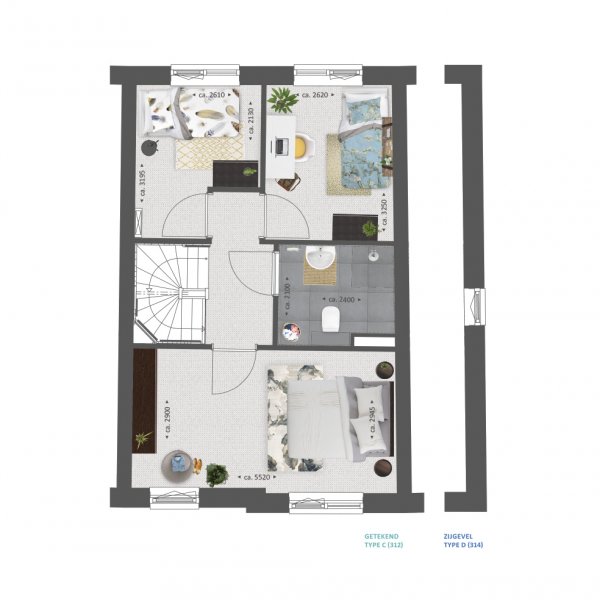 Plattegrond type C en D verdieping Plattegrond type C en D verdieping