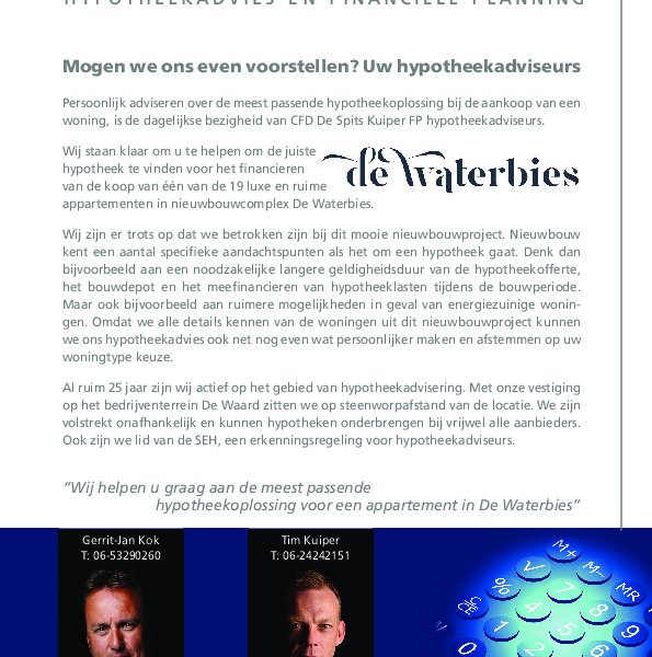 Vrijblijvend hypotheekadvies de Waterbies Vrijblijvend hypotheekadvies de Waterbies