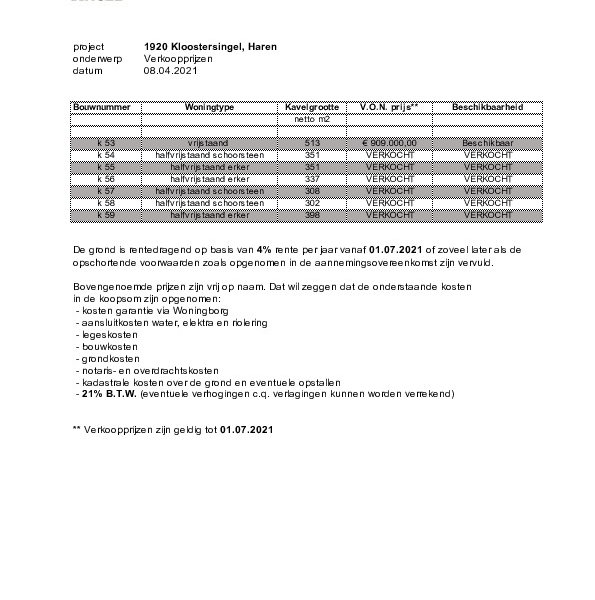 Prijslijst Prijslijst