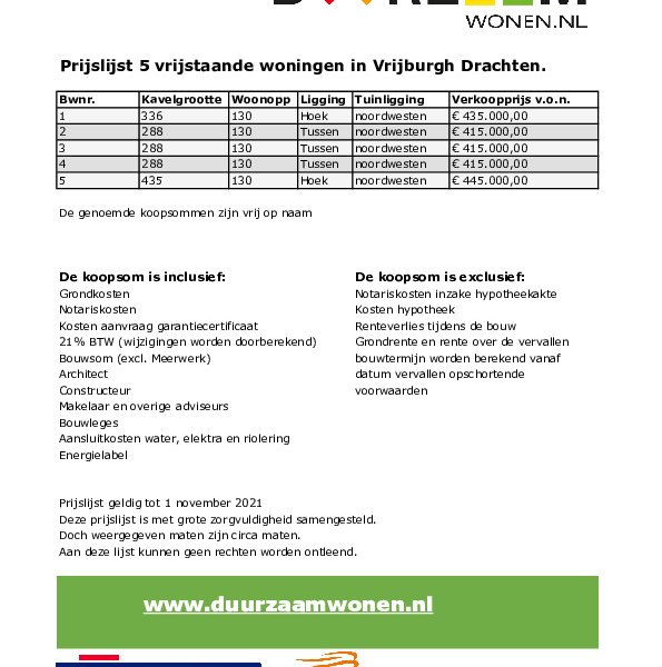Prijslijst Prijslijst