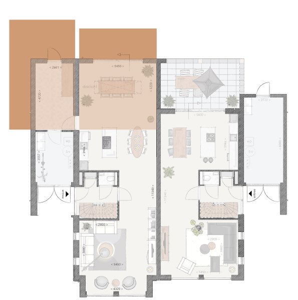 Optie bijkeuken en tuinkamer Optie bijkeuken en tuinkamer
