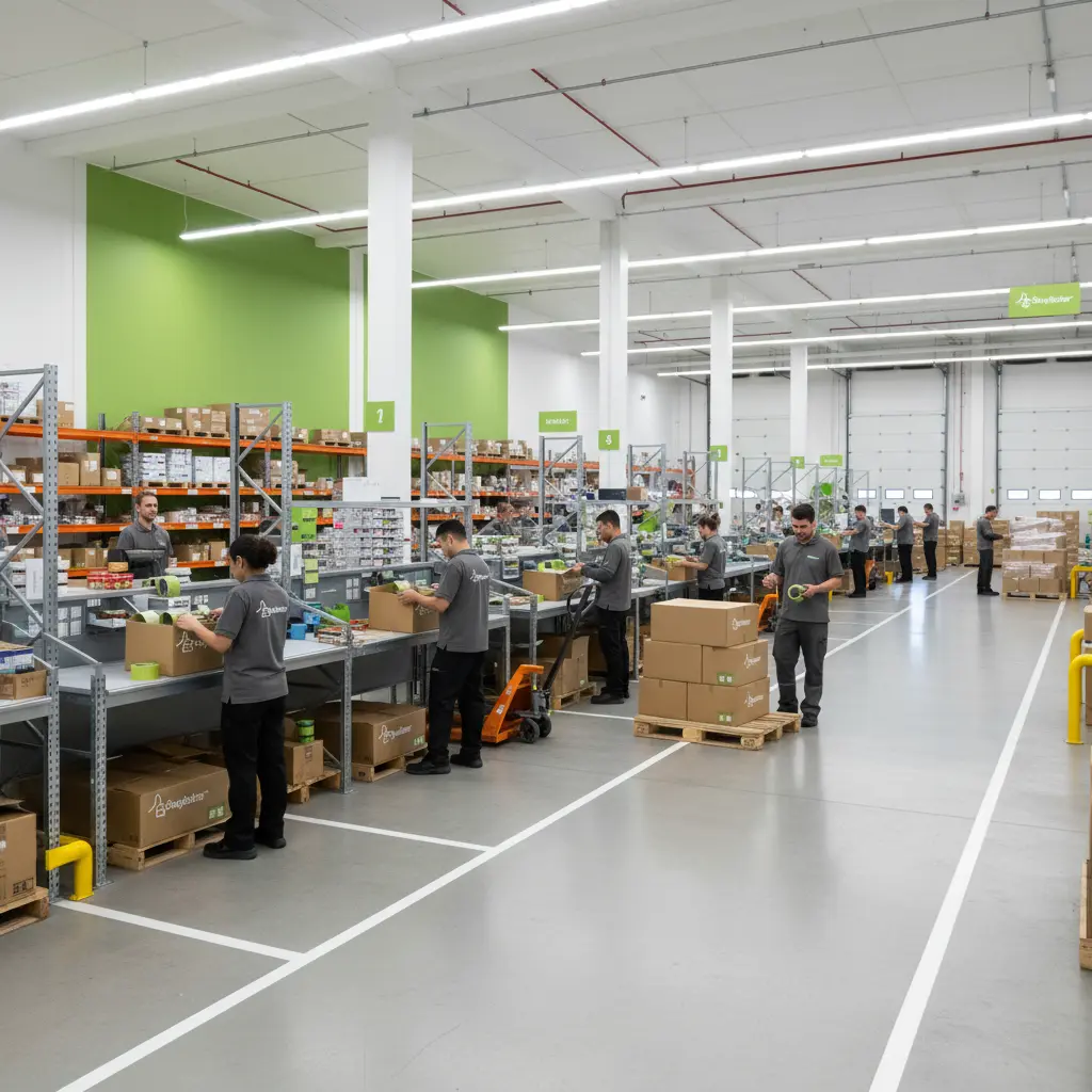 Lagerteam som noggrant förbereder kundbeställningar för säker leverans