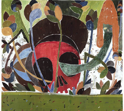 Tal R - Heavy Hair, 2002 Olie, krijt, glitter, potlood en papier op linnen, 200 x 200cm Louisiana Museum of Modern Art, Humlebæk