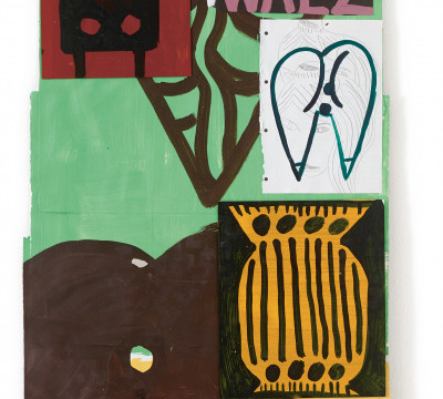 Tal R – Deaf Institute. Acryl op papier, 207 x 52 cm. Paradis/Tal R, Kobenhavn