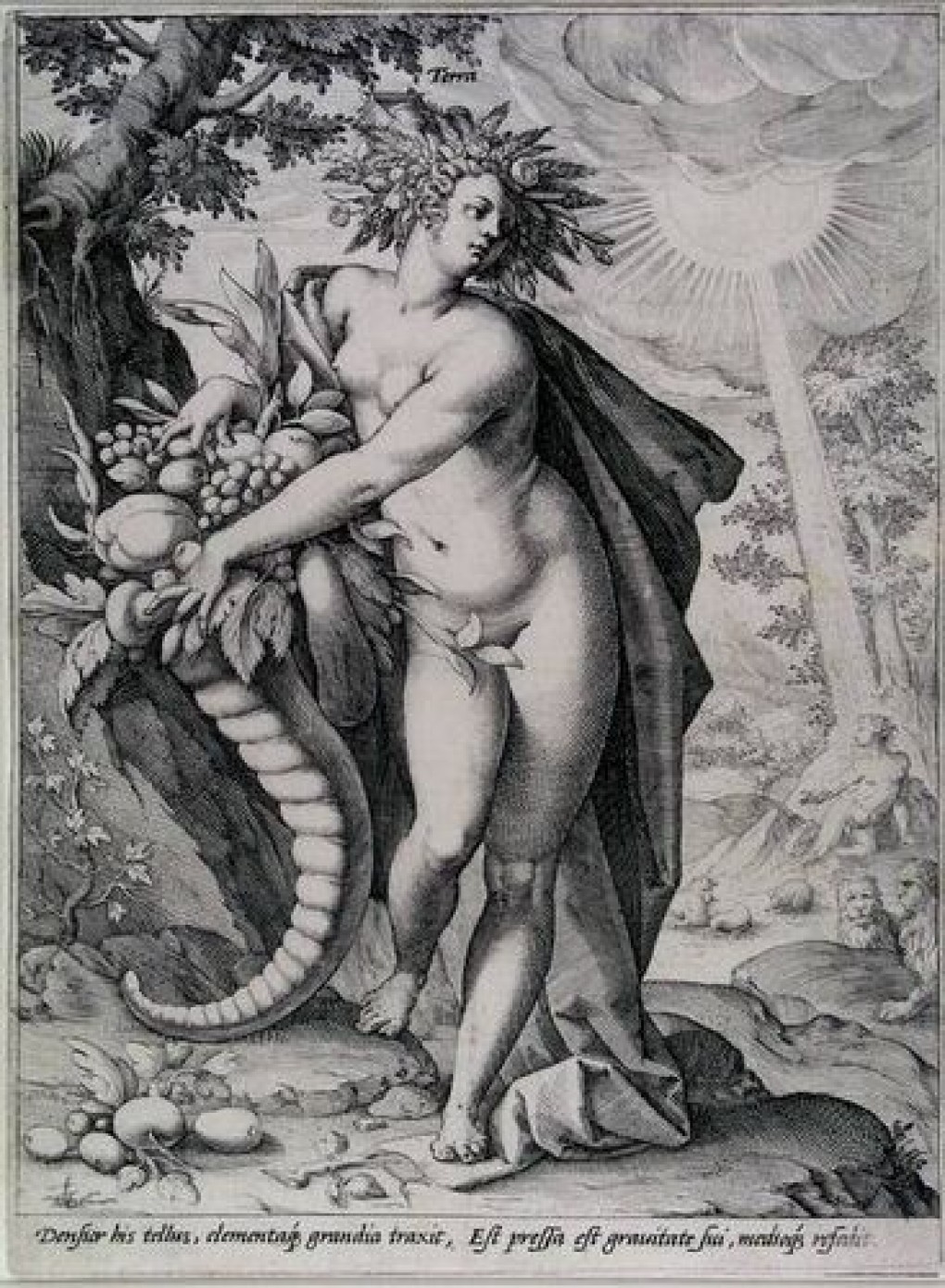 Anoniem, ontwerper Hendrick Goltzius, Terra (Aarde), 1586, gravure op papier, legaat: Dr. J.C.J. Bierens de Haan 1951
