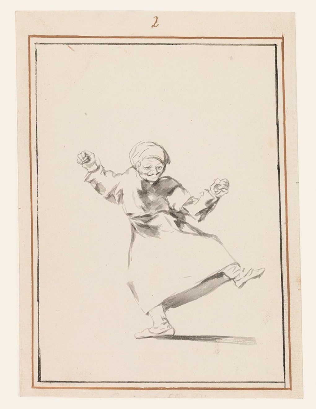 Francisco Goya, Contenta con su suerta (Content with Her Lot), circa 1810 - 1820, brush and gray-brown ink, framing lines with the pen in dark gray ink and framing lines with the pen in dark brown ink, loan: Stichting Museum Boijmans Van Beuningen 1940 (collection Koenigs)