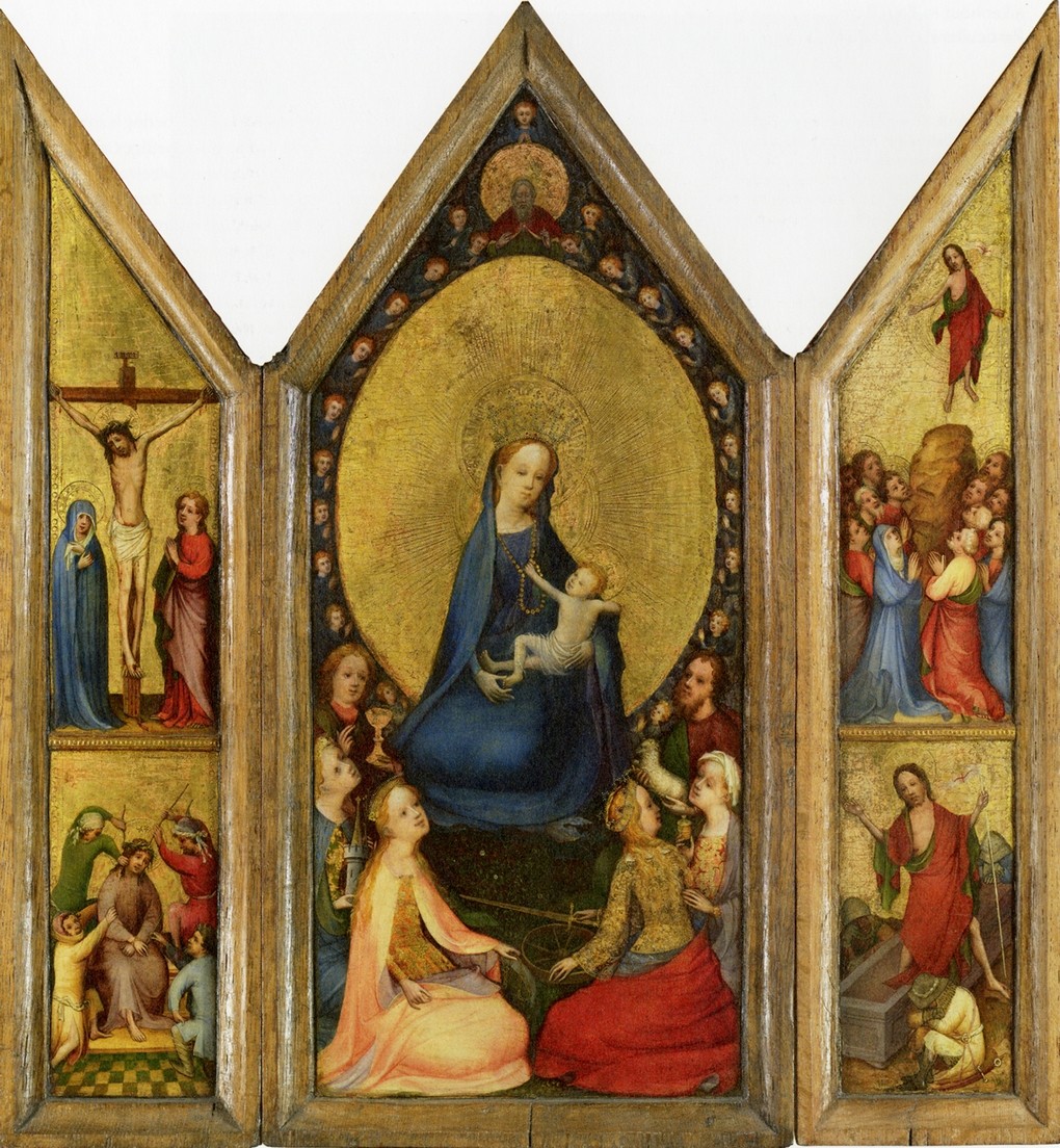 Master of the Holy Veronica, 1410, Keulen, oil paint on panel. Middle panel: 70 x 32 cm, side panels, each: 70 x 16 cm