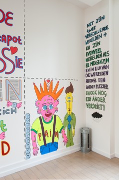 Pam Emmerik, tekeningen voor muurschildering Ook Duende in de Espressobar. Foto: Lotte Stekelenburg.