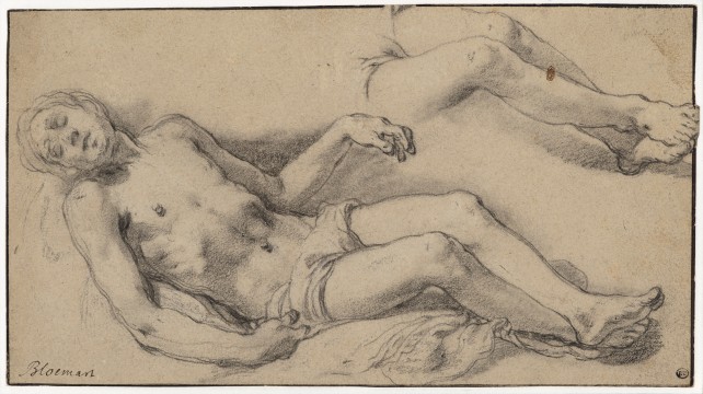 Abraham Bloemaert, Study for the Dead Christ in the Lamentation. Black and white chalk, stumped. Museum Boijmans Van Beuningen.