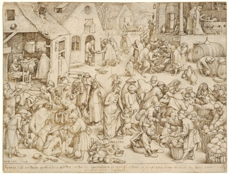 Pieter Bruegel, Charity, 1559. Pen and brown ink, indented. Museum Boijmans Van Beuningen.