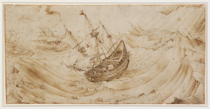 Hendrik Cornelisz Vroom, Ships in a Storm. Pen and brown ink. Museum Boijmans Van Beuningen.