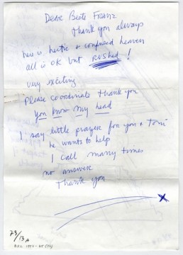 Paul Thek, letter to Franz Deckwitz, Duisburg, 29 November 1973. Everlasting loan: Franz Deckwitz 1994/2011.