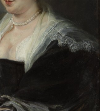 Linkermouw en kraag, detail schilderij, foto: Studio Tromp. Peter Paul Rubens, Portret van een vrouw (1635-1640)