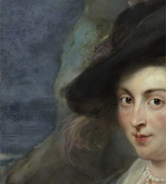 Achtergrond links, detail schilderij, foto: Studio Tromp. Peter Paul Rubens, Portret van een vrouw (1635-1640)