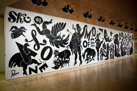 Parra, titel: Weirded Out. Parra (Piet Janssen), Weirded Out, 2012; muurschildering, 365.76 cm x 1828.8 cm; Collectie SFMOMA, Schenking door de kunstenaar; ©Parra