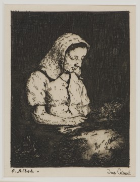 Théodule Auguste Ribot, Lezend meisje, 1876 ets, 11,5 x 8,7 cm Druk Cadart. Verzameling W., van J. gekregen in 1979.