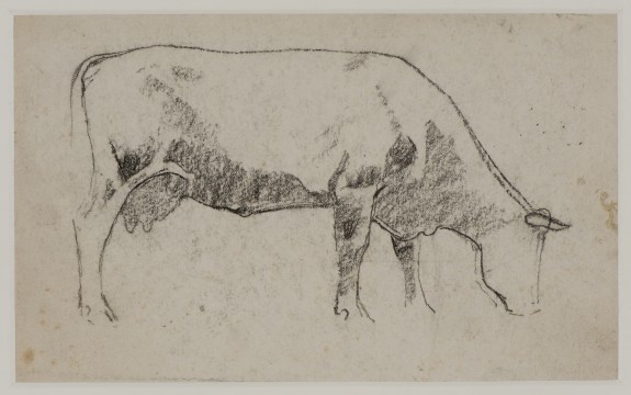Jan Voerman sr., Grazende koe, ca. 1907 zwart krijt, 12,3 x 20,3 cm Verzameling J., herkomst erven Voerman.