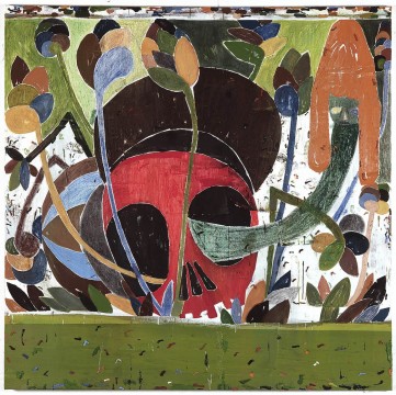 Tal R - Heavy Hair, 2002 Olie, krijt, glitter, potlood en papier op linnen, 200 x 200cm Louisiana Museum of Modern Art, Humlebæk