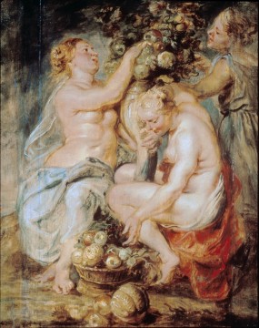 Peter Paul Rubens and Frans Snyders, Three Nymphs with the Horn of Plenty, c. 1625-28, oil on canvas, 224 x 166 cm. Madrid, Museo Nacional del Prado