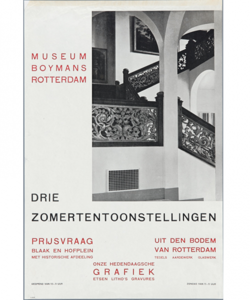 Opening 11-07-1942 - Uit den bodem van Rotterdam. Tegels, Aardewerk, Glaswerk; Prijsvraag Blaak en Hofplein. Met historische afdeeling en Onze grafiek van heden. Etsen, litho’s, gravures.
