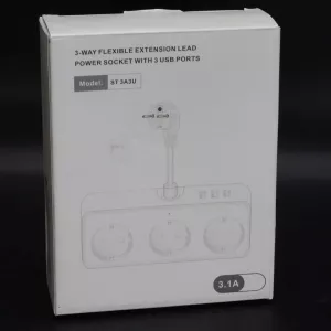 3-Way Flexible Extension Lead Power Socket With 3 USB Ports