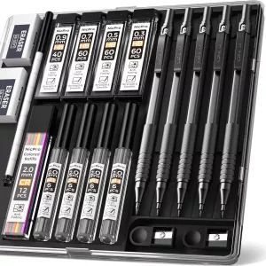 NicPro Mechanical Pencil Kit – Professional Drawing & Drafting Set with 0.3, 0.5, 0.7, 0.9 & 2.0mm Leads, Refills, Erasers & Sharpeners