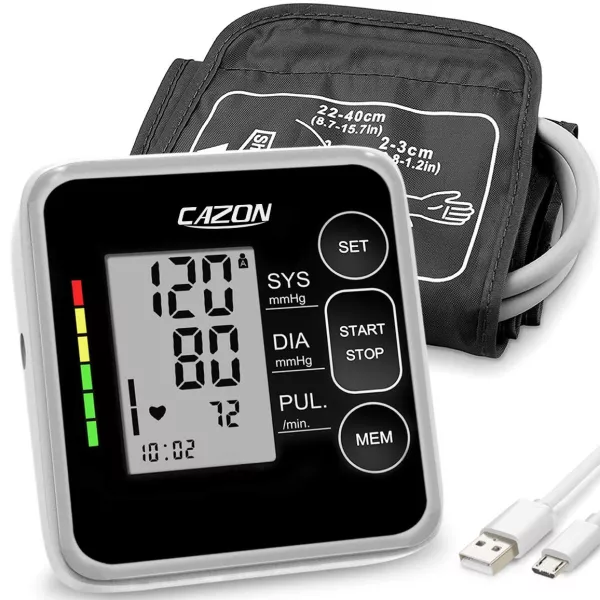 Cazon Digital Blood Pressure Monitor – Automatic Upper Arm BP Machine with Large Display & USB Rechargeable Function