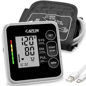 Cazon Digital Blood Pressure Monitor – Automatic Upper Arm BP Machine with Large Display & USB Rechargeable Function