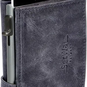 SecWal Genuine Leather RFID Card Holder Wallet with XXL Coin Compartment – Hunter Blue