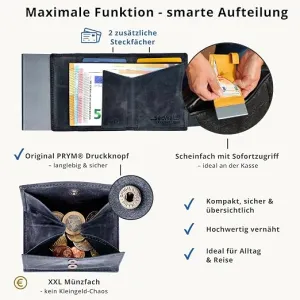 SecWal Genuine Leather RFID Card Holder Wallet with XXL Coin Compartment – Hunter Blue