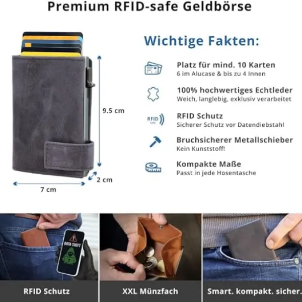 SecWal Genuine Leather RFID Card Holder Wallet with XXL Coin Compartment – Hunter Blue