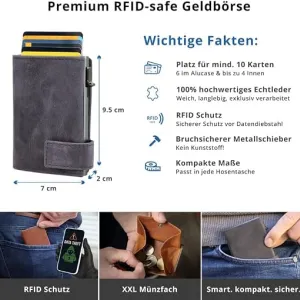 SecWal Genuine Leather RFID Card Holder Wallet with XXL Coin Compartment – Hunter Blue