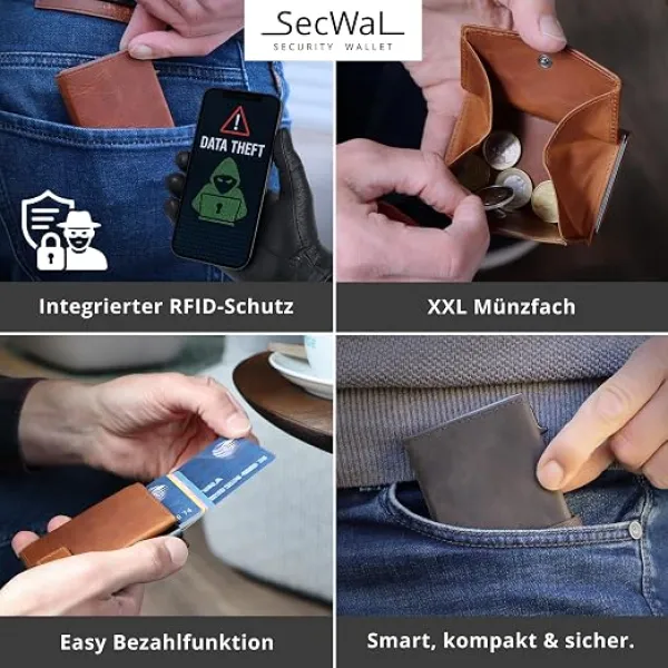 SecWal Genuine Leather RFID Card Holder Wallet with XXL Coin Compartment – Hunter Blue