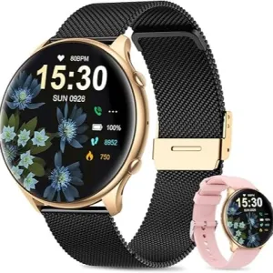 Smart Watch for Women with Menstrual Cycle Tracker – 1.39" Fitness Smartwatch, Heart Rate & Sleep Monitor, IP67 Waterproof (Black Rose Gold)